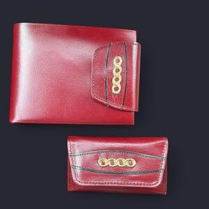 Vintage Red Leather Wallet Set and Keyholder